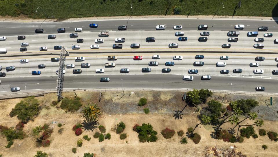 Traffic on the 101 Freeway in downtown Los Angeles in June.