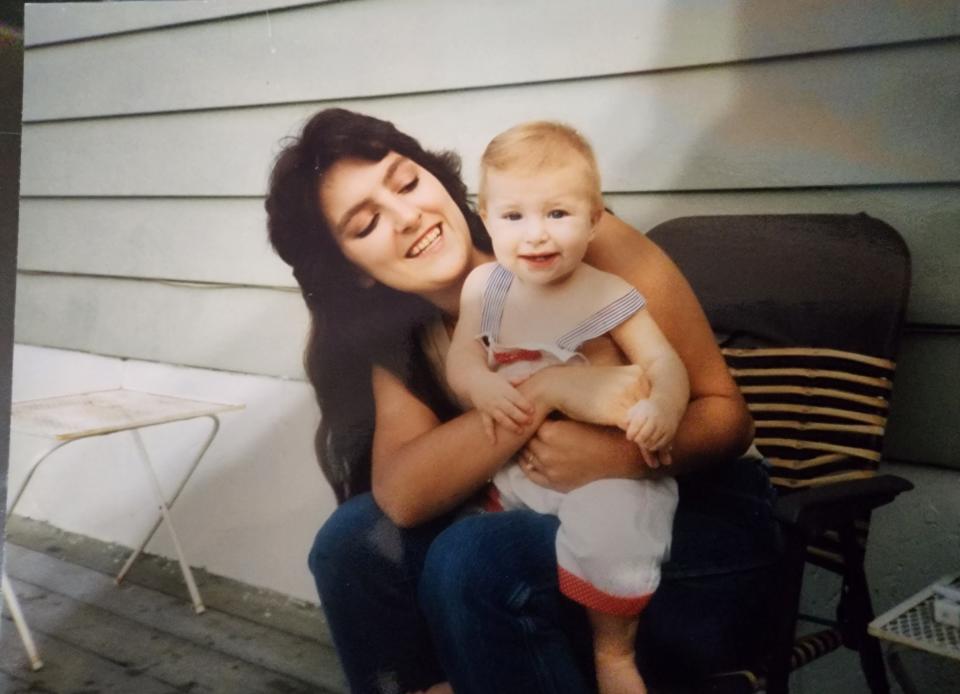 Suzie Roksandich-McDermott, seen here with her daughter, Amanda, at a family pool party in 1992 in Homer, Michigan. The two women now build the Ford F-150 Lightning at the plant in Dearborn.