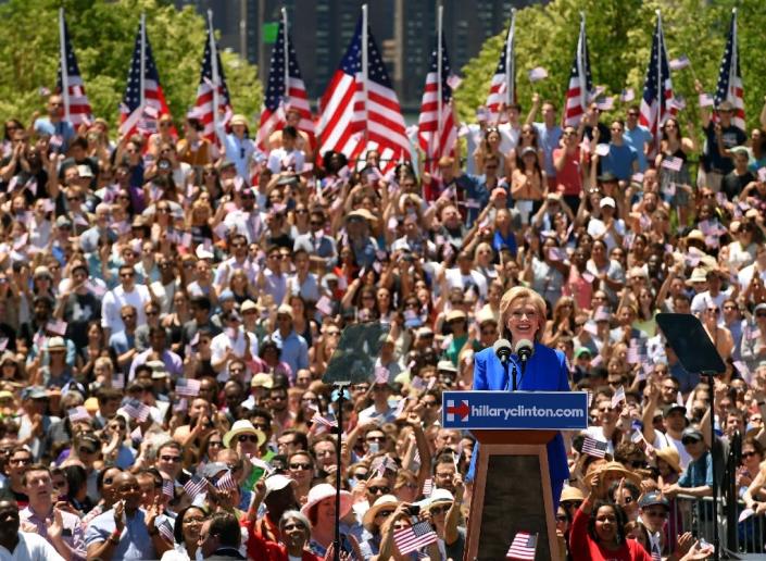 Hillary Clinton launches her campaign for the Democratic presidential nomination on Roosevelt Island in New York (AFP Photo/Timothy A. Clary)