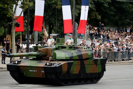The traditional Bastille Day military parade on the Champs-Elysees Avenue in Paris