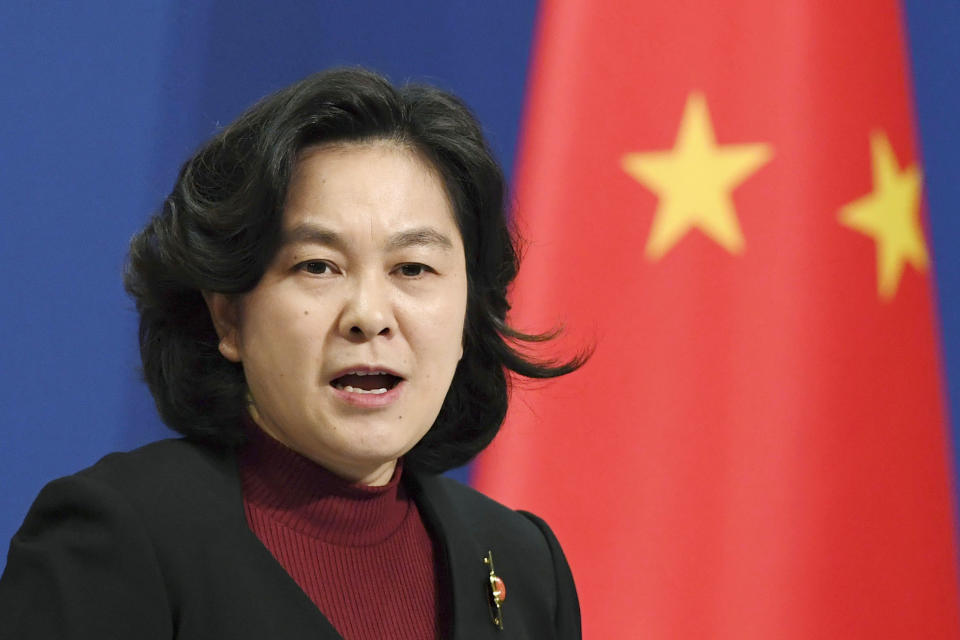 Chinese Foreign Ministry spokeswoman Hua Chunying giving an address.