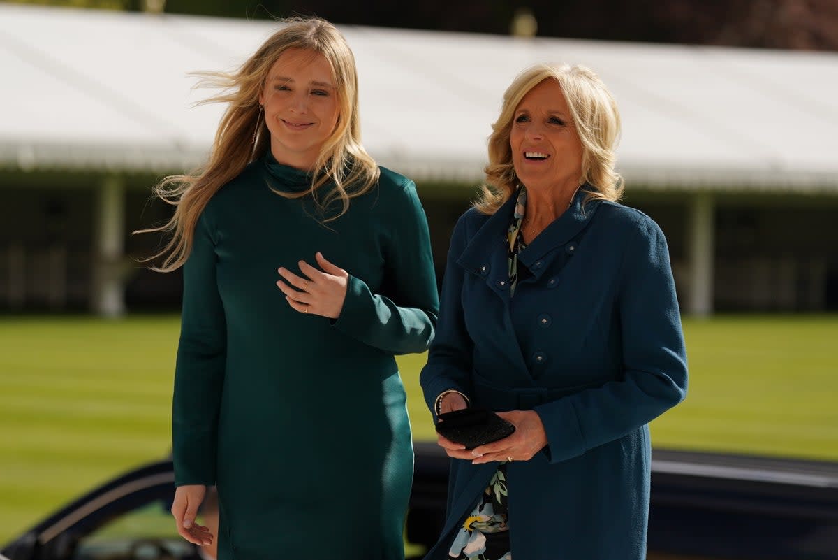 First Lady Jill Biden and Finnegan Biden arrive for reception at Buckingham Palace hosted by King Charles III for overseas guests attending his coronation (Getty Images)