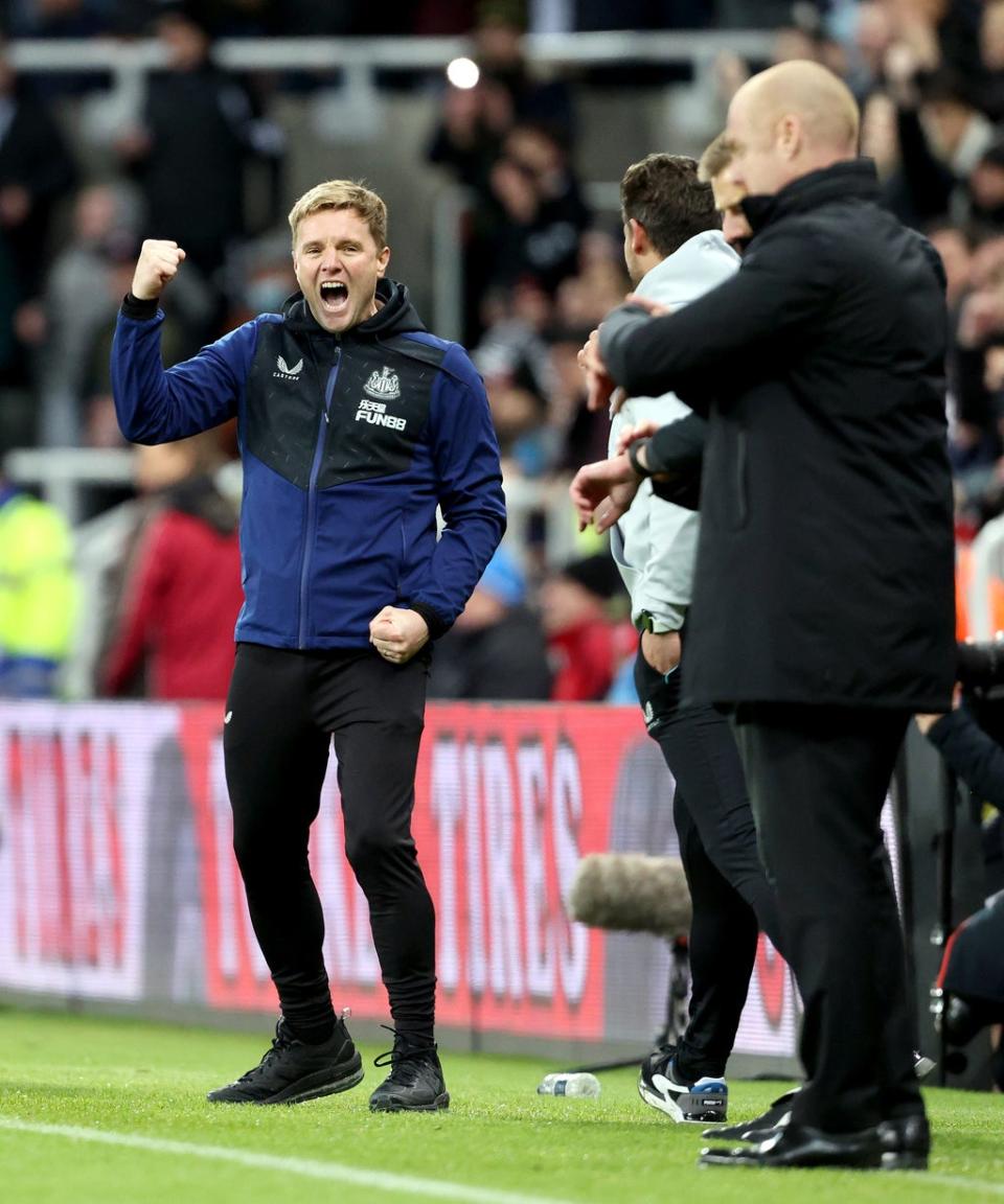 Eddie Howe celebrates a first win as Newcastle boss at the fourth attempt (Richard Sellers/PA) (PA Wire)