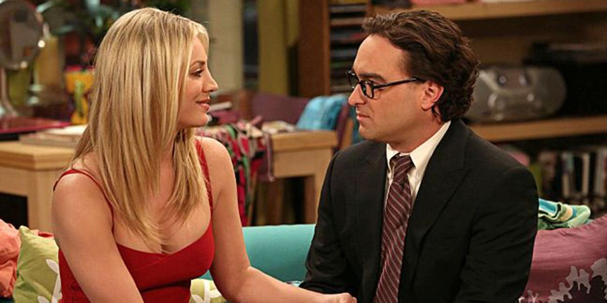Penny (Kaley Cuoco_ and Leonard (Johnny Galecki) during an episode of The Big Bang Theory (Big Bang Theory screengrab, Warner Bros TV)
