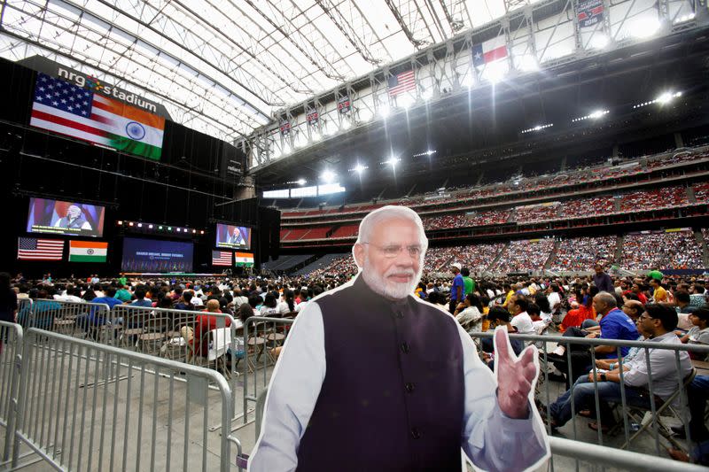 FILE PHOTO: A cardboard cutout of Indian Prime Minister Modi during a "Howdy, Modi" rally at NRG Stadium in Houston