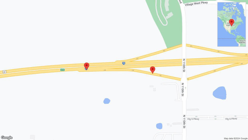 A detailed map that shows the affected road due to 'Broken down vehicle on the Kansas Turnpike in Edwardsville' on July 16th at 11:38 p.m.