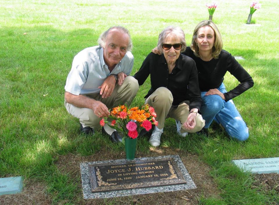 The author's grandmother Anne Benson, with her children, Doug Benson and Pat Pierson, the author's mother, at the gravesite of Anne's mother, Joyce, in Kansas City, Mo. Anne didn't know the real cause of her mother's death until she went to put a proper headstone on her gravesite, over 50 years later.
