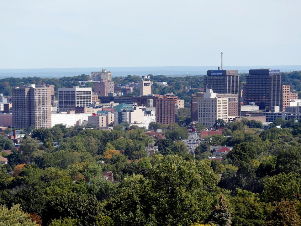 This Sept. 21, 2015, file photo shows the skyline in Syracuse, N.Y.