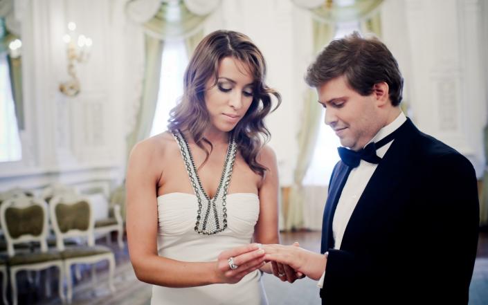 Dmitry Tsvetkov on his wedding day to Elsina Khayrova