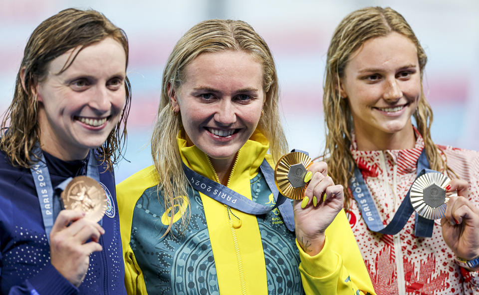 Ariarne Titmus after winning gold at the Paris Olympics.