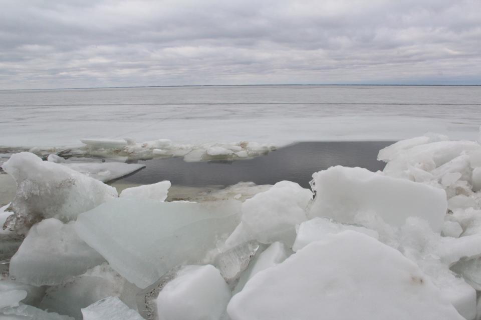 Ice shoves and open water were visible Feb. 9 on the Lake Winnebago shore at Calumet County Park. Poor ice conditions are plaguing the 2024 sturgeon spearing season in the Winnebago System.