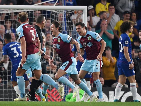 Jeff Hendrick celebrates after scoring an equaliser for Burnley (EPA)