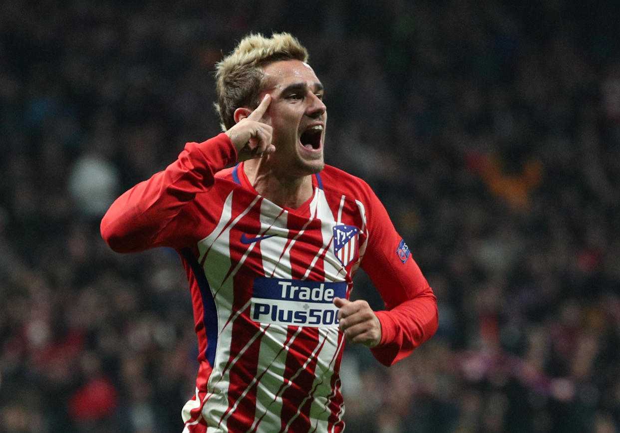 Antoine Griezmann tras marcar frente a la Roma en el estadio Wanda Metropolitano (Foto: Getty)