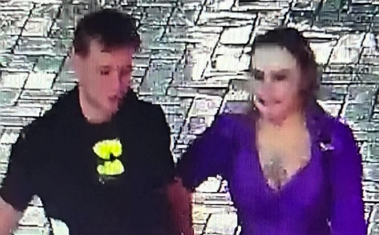 Police have released images of a man wearing a Batman t-shirt and a woman dressed as the Joker as part of an investigation into an unprovoked attack on two men. (SWNS)