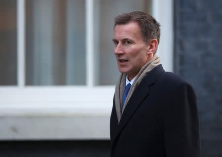 Britain's Secretary of State for Health and Social Care Jeremy Hunt arrives in Downing Street in London, February 6, 2018. REUTERS/Hannah McKay