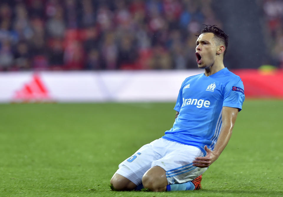 Lucas Ocampos celebrates his third goal against Athletic in the last two games