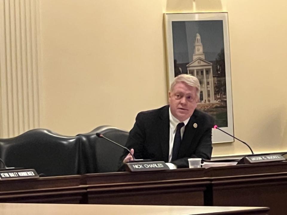 House Minority Leader Del. Jason Buckel, R-Allegany, speaks during a Ways and Means Committee hearing in Annapolis, Maryland on Feb. 2, 2023. Buckel opposed eliminating the enterprise zone program.