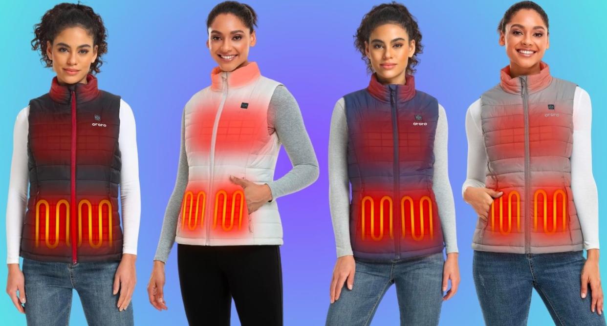 four different colours of the amazon heated vest