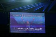 Football - Leicester City v Manchester United - Barclays Premier League - King Power Stadium - 28/11/15 Leicester City celebrate Jamie Vardy breaking the record after scoring in eleven consecutive Premier League games on their giant screen Reuters / Eddie Keogh Livepic