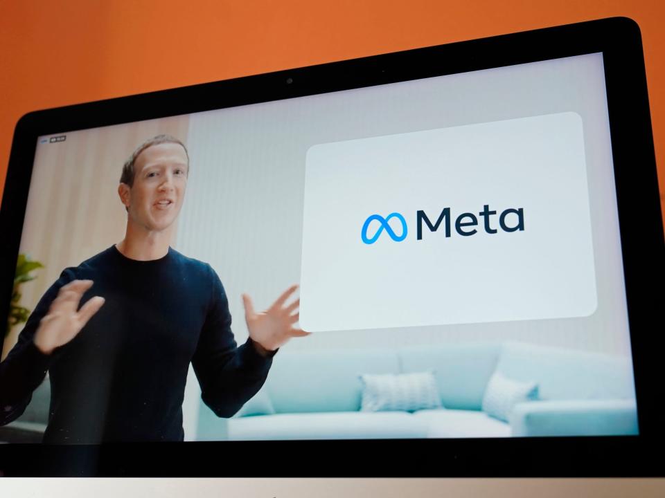 Facebook CEO Mark Zuckerberg announcing Meta