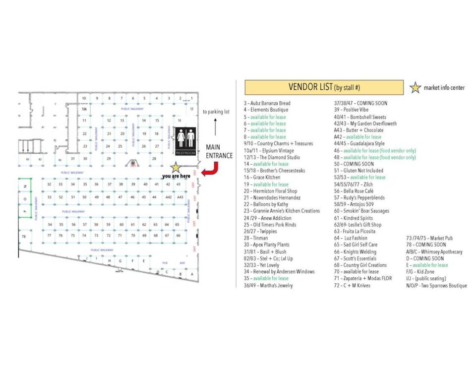 Map of Public Market and vendor list.