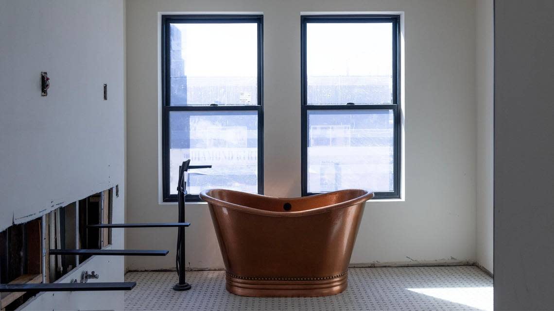 A copper tub is featured in all the suites at Hotel Renegade, slated to open in May.