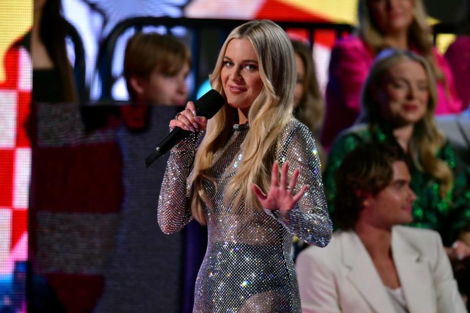 <p>Hubert Vestil/Getty </p> Kelsea Ballerini hosting the 2024 CMT Music Awards at Moody Center on April 7, 2024 in Austin, Texas. 