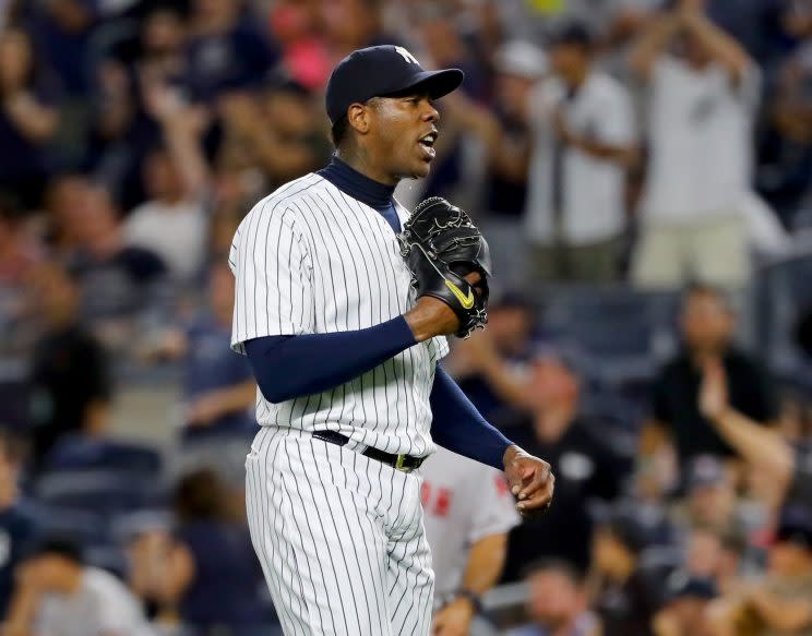 The Yankees had no issue bringing back Aroldis Chapman this offseason. (Getty Images/Elsa)
