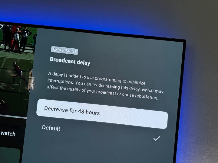 The YouTube TV broadcast delay feature.