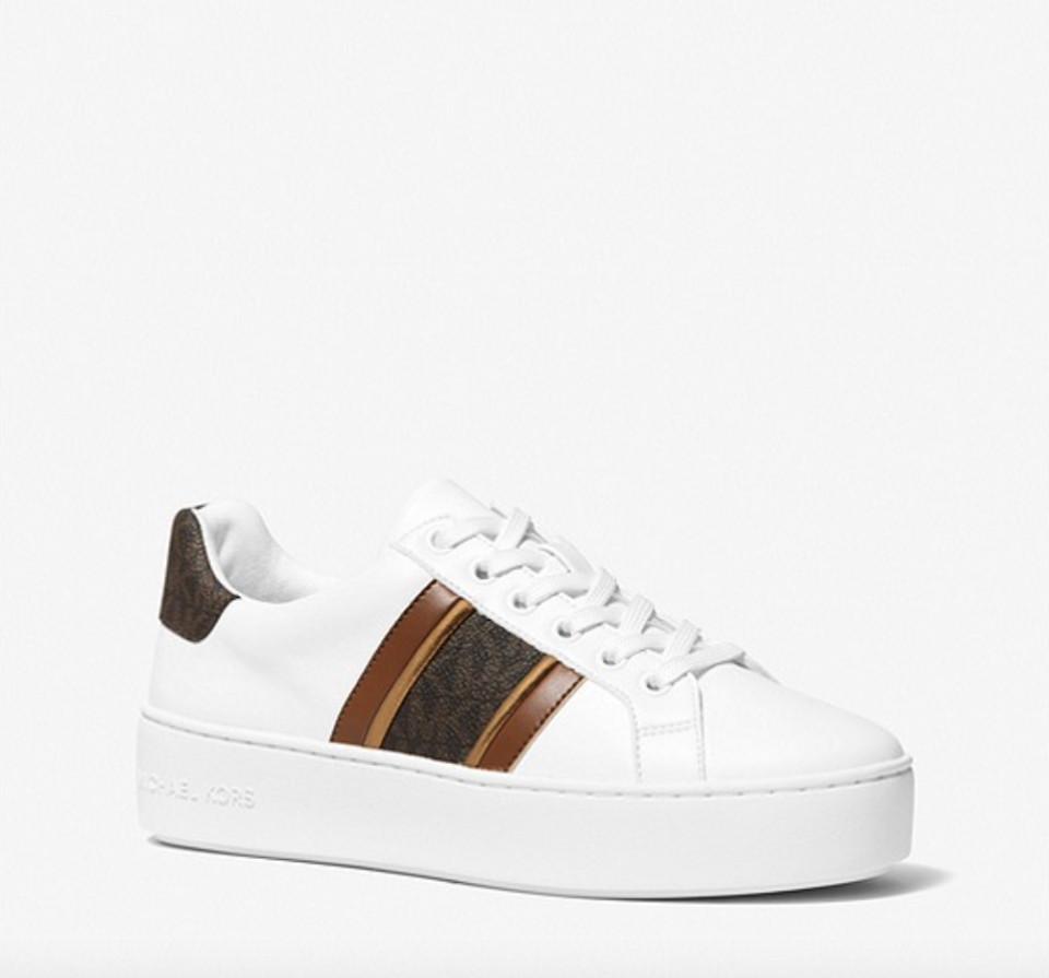 Poppy Faux Leather and Logo Stripe Sneakers (Photo via Michael Kors)