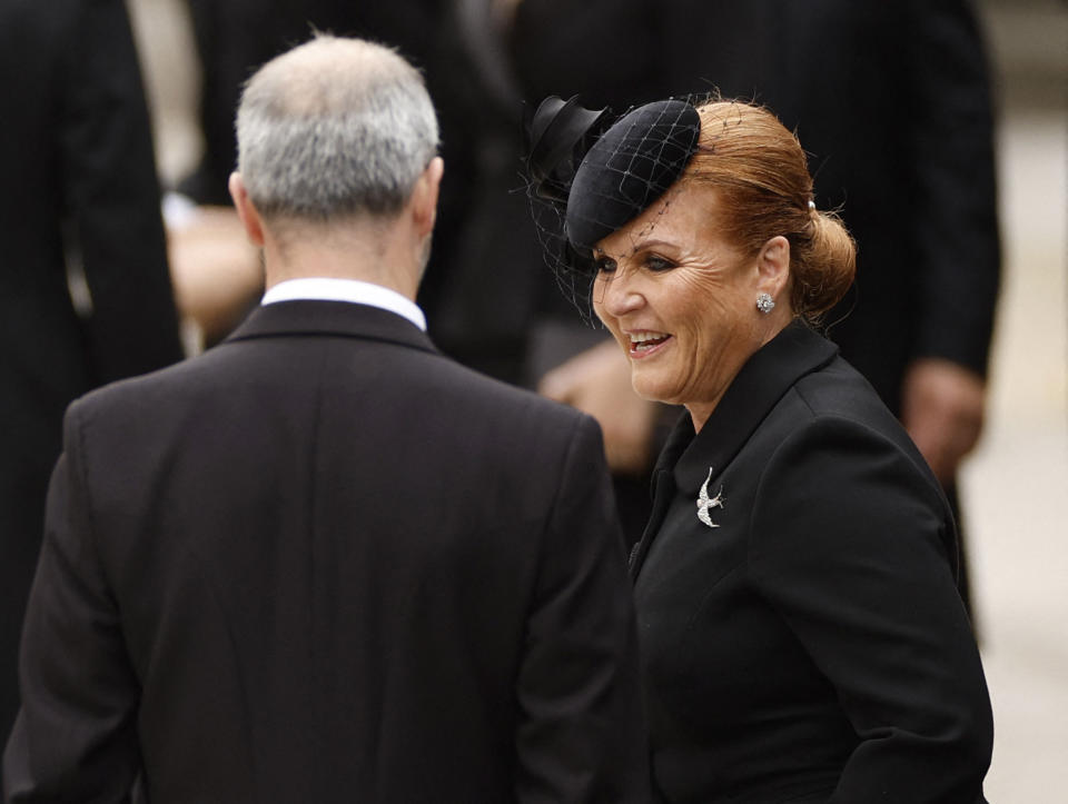 <p>Britain's Sarah, Duchess of York arrives at Westminster Abbey on the day of state funeral and burial of Britain's Queen Elizabeth, in London, Britain, September 19, 2022 REUTERS/John Sibley</p> 