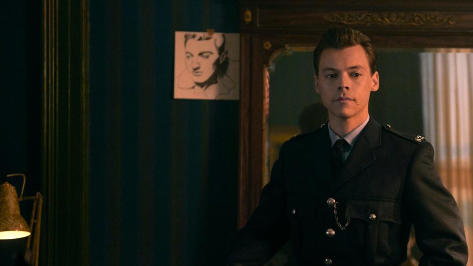 This image released by Amazon shows Harry Styles in a scene from "My Policeman."