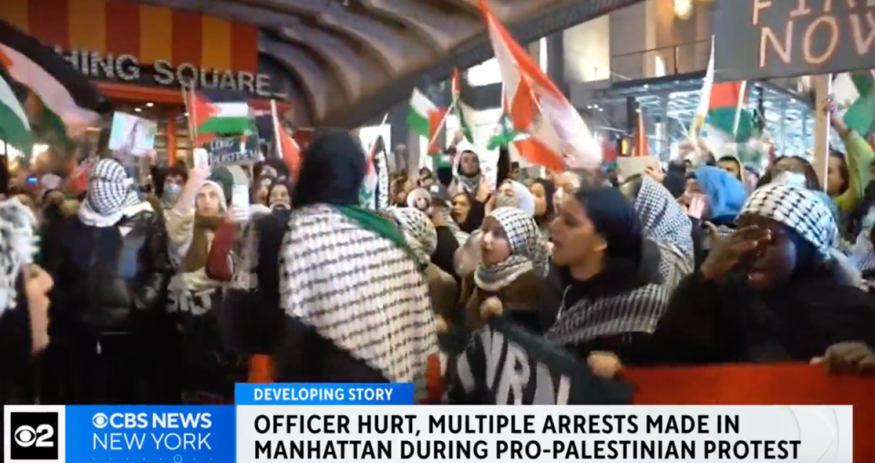 Pro-Palestinian protesters clashed with police during a Christmas Day rally in Manhattan (CBS New York)