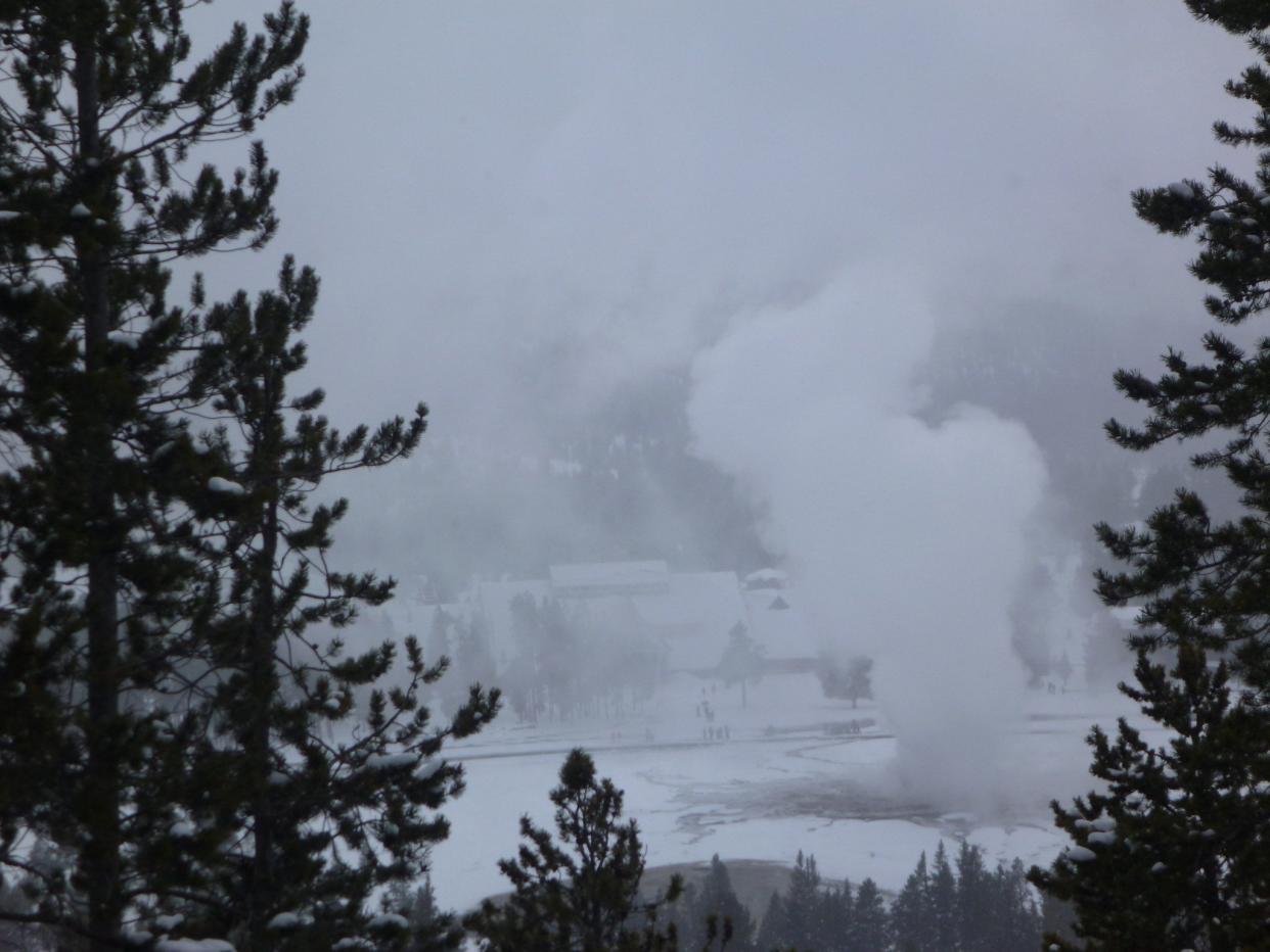 Snowshoe Trek to Observation Point and Solitary Geyser.