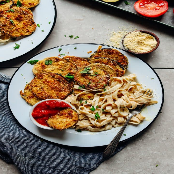 This recipe requires pan-frying slices of eggplant until they're perfectly battered and tender for a satisfying meal.Recipe: Crispy Gluten-Free Eggplant Parmesan