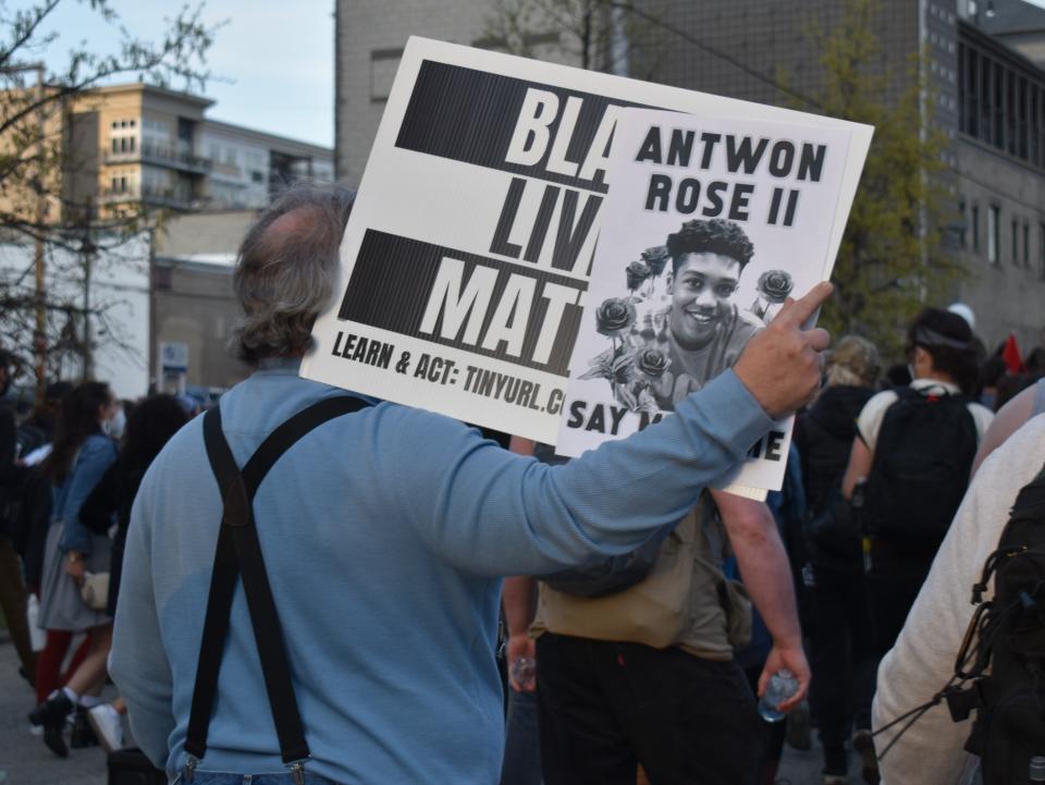 Demonstrators gathered Tuesday at Pittsburgh's Freedom Corner to celebrate and reflect on the Derek Chauvin guilty verdict before marching throughout the city.