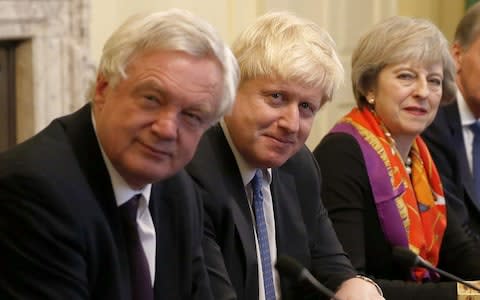 David Davis, Boris Johnson and Theresa May - Credit: AFP