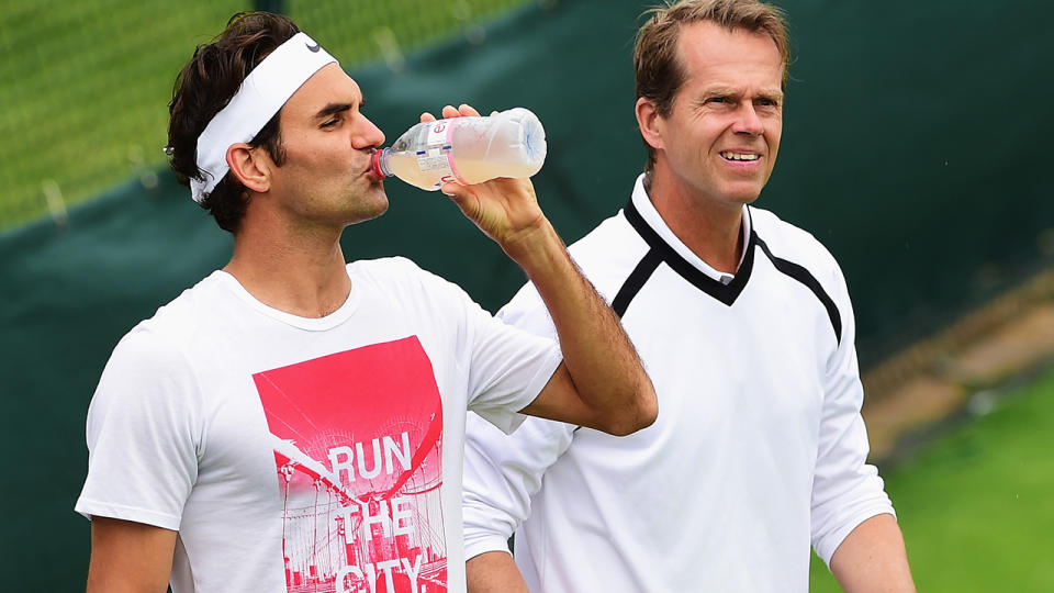 Roger Federer and Stefan Edberg, pictured here at Wimbledon in 2015.