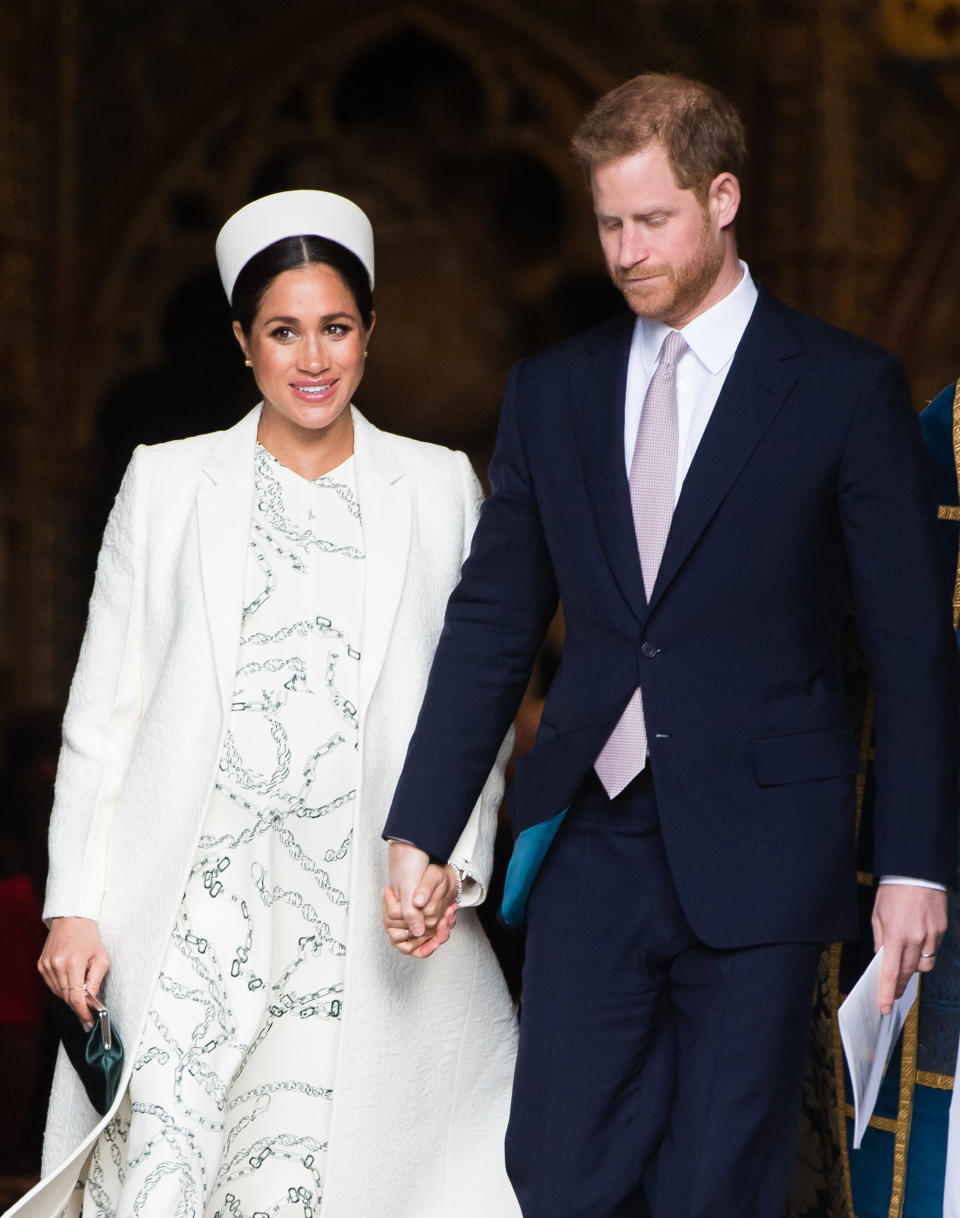 LONDON, ENGLAND - MARCH 11:  Prince Harry, Duke of Sussex and Meghan, Duchess of Sussex attend the Commonwealth Day service at Westminster Abbey on March 11, 2019 in London, England. (Photo by Samir Hussein/Samir Hussein/WireImage)