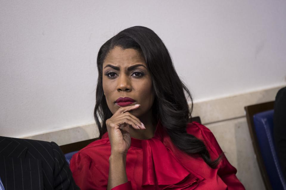 Director of Communications for the White House Public Liaison Office Omarosa Manigault listens during the daily press briefing at the White House: Drew Angerer/Getty Images