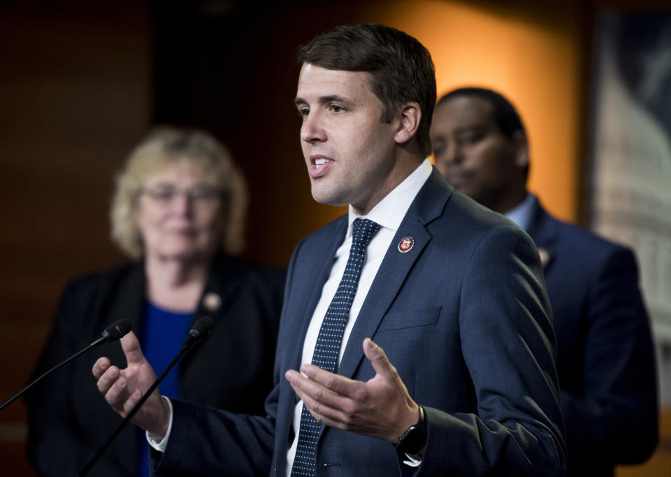 Rep. Chris Pappas, D-N.H., speaks during a news conference on Sept. 27, 2019. (Bill Clark / CQ Roll Call via AP)
