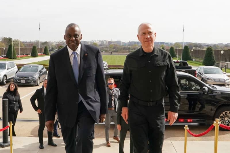 US Defence Secretary Lloyd Austin hosts Israel's Defence Minister Yoav Gallant at the US Defence Department (the Pentagon) ahead of their meeting. Ariel Hermoni/ZUMA Press Wire/dpa