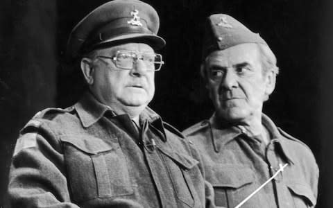 Arthur Lowe and John Le Mesurier during rehearsals for the 1965 Royal Command Performance - Credit: HULTON ARCHIVE