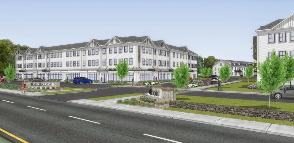 A rendering of the Rosebrook Commons development proposed for 1747 West Main Road in Middletown shows the street view.