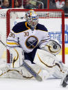 WASHINGTON, DC - MARCH 27: Goalie Ryan Miller #30 of the Buffalo Sabres makes a save against the Washington Capitals during the third period at the Verizon Center on March 27, 2012 in Washington, DC. (Photo by Rob Carr/Getty Images)