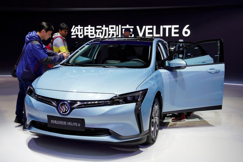 FILE PHOTO: Buick's electric vehicle(EV) Velite 6 of GM is unveiled during the media day for Shanghai auto show