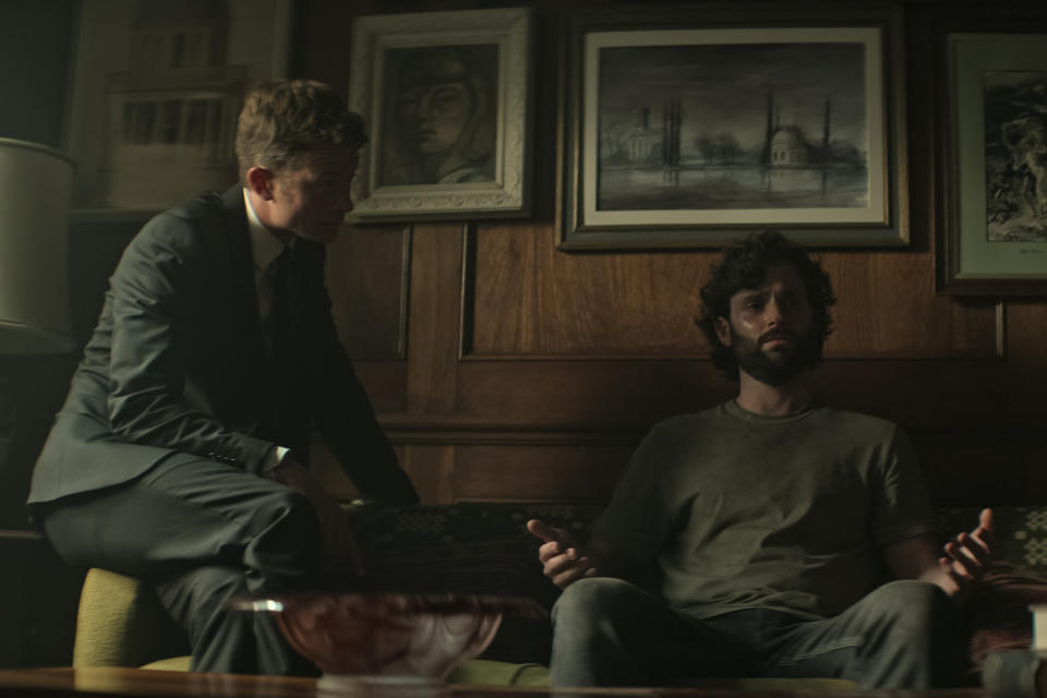 Ed Speleers and Penn Badgley in “You” Season 4 - Credit: Netflix