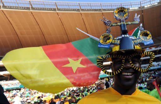 A very excited Bafana Bafana fan wears a makarapa during a local soccer game in 2010. While the lifestyles of those who run South African football are the envy of those from many African nations, Bafana Bafana is a source of embarrassment with a recent friendly win over Gabon halting an eight-match winless run