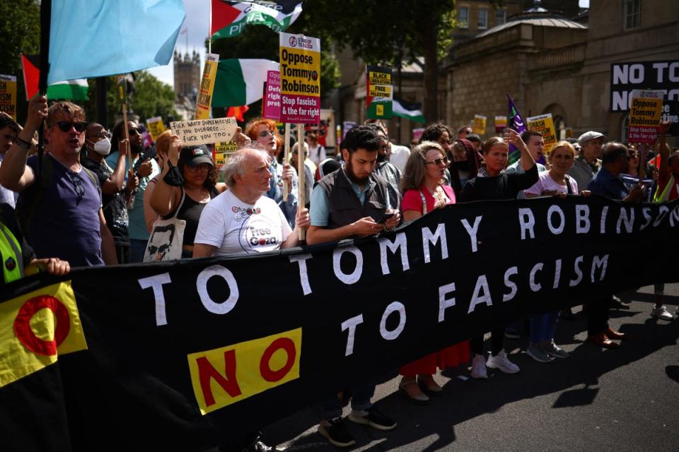 People taking part in a counter-demonstration against Tommy Robinson and his supporters (AFP via Getty Images)