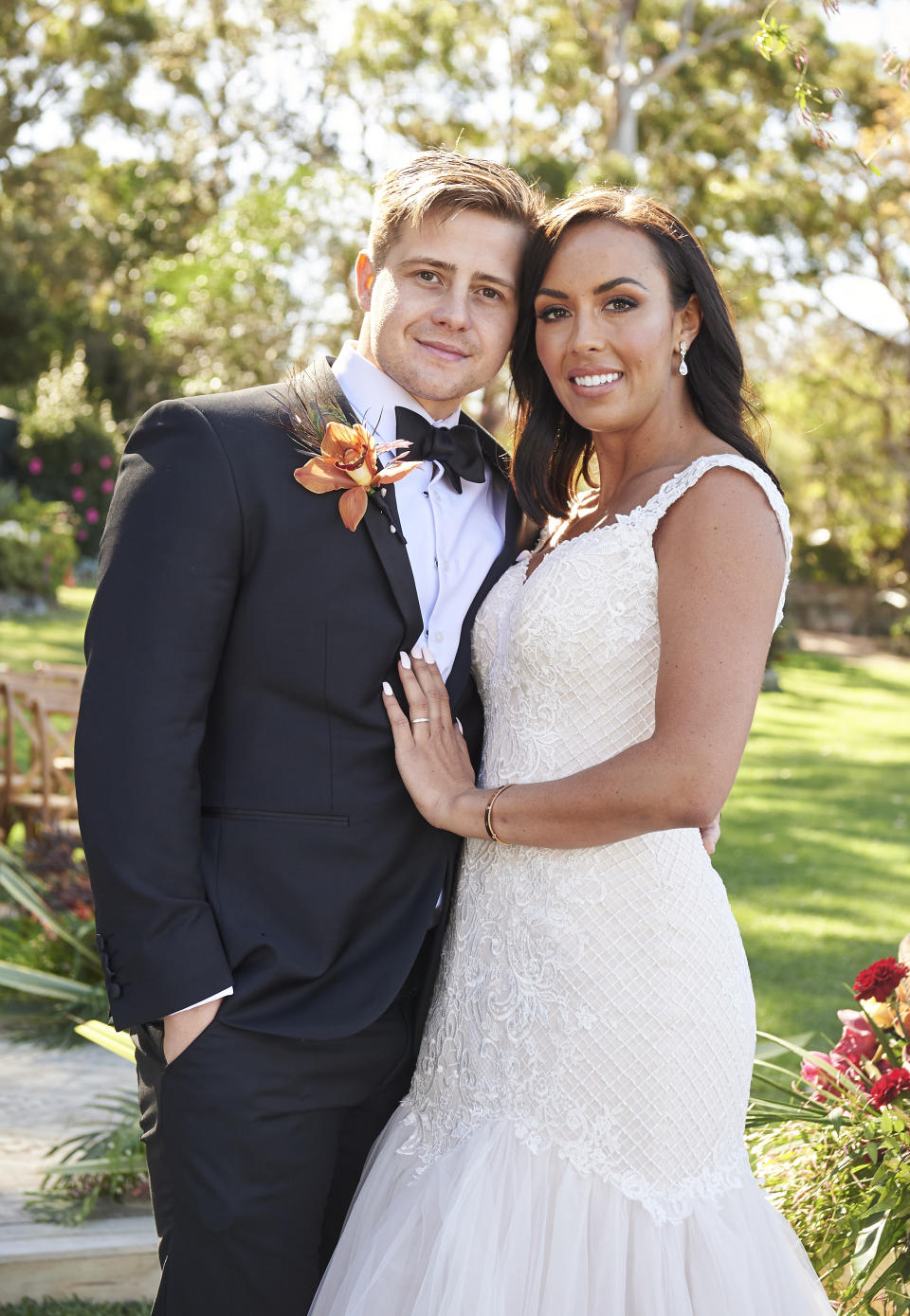 MAFS bride and groom Natasha Spencer and Mikey Pembroke on their wedding day. Photo: Channel Nine.